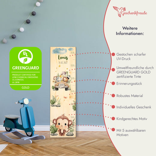 Messlatte Kinder Holz - Safari-Motive  - Geschenkfreude