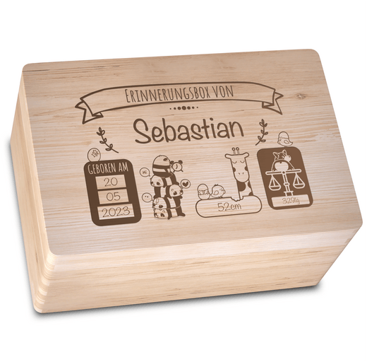 Personalisierte Erinnerungsbox Baby aus Holz - Motiv Tiere - Geschenkfreude