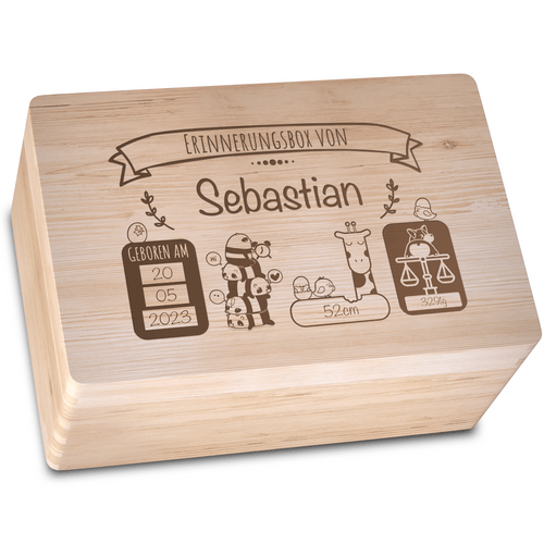 Personalisierte Erinnerungsbox Baby aus Holz - Motiv Tiere - Geschenkfreude