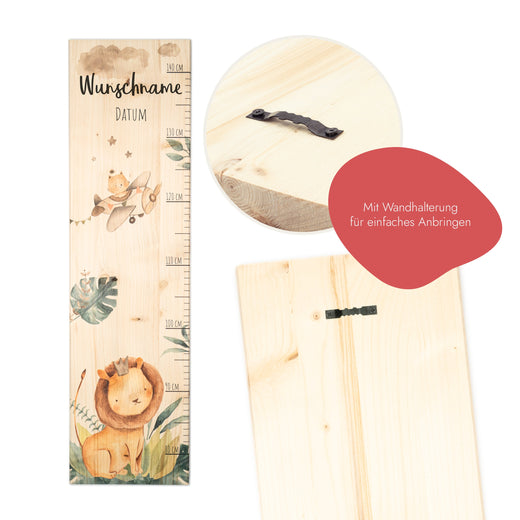Personalisierte Messlatte Kinder Holz - Motiv Löwe  - Geschenkfreude