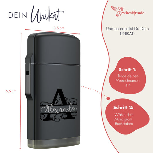 Personalisiertes Sturmfeuerzeug mit Druck - Initialen - Monochrom - Geschenkfreude