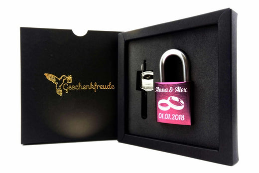 Pinkes Liebesschloss mit Gravur - Geschenkfreude