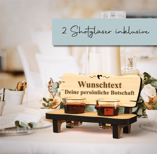 Schnapsbank mit Gravur - aus Erlenholz - inkl.Schnapsgläser - Geschenkfreude