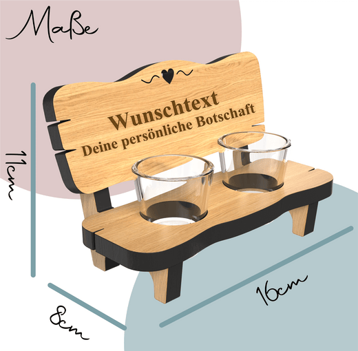 Schnapsbank mit Gravur - aus Erlenholz - inkl.Schnapsgläser - Geschenkfreude