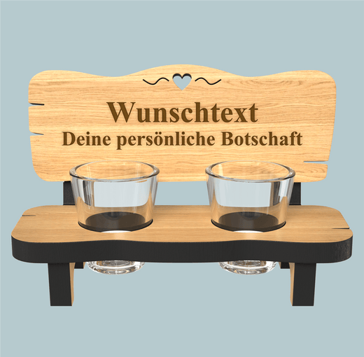 Schnapsbank mit Gravur - aus Erlenholz - inkl.Schnapsgläser - Geschenkfreude