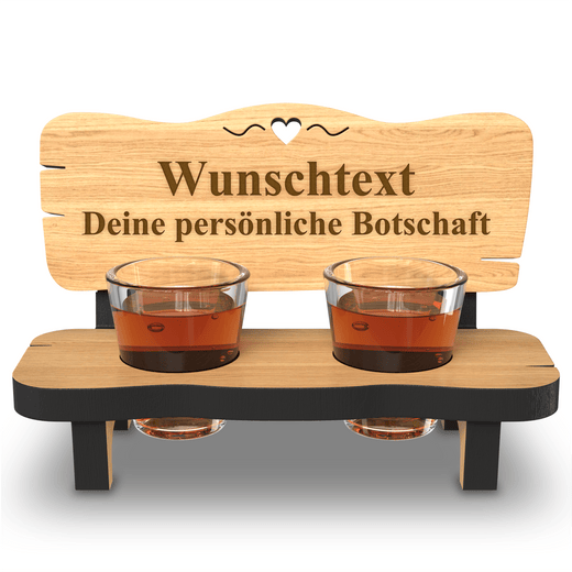 Schnapsbank mit Gravur - aus Erlenholz - inkl.Schnapsgläser - Geschenkfreude