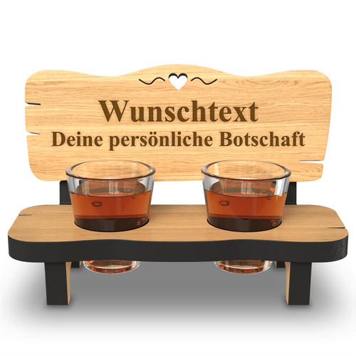 Schnapsbank mit Gravur - aus Erlenholz - inkl.Schnapsgläser - Geschenkfreude