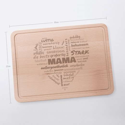 Schneidebrett aus Holz mit Herzgravur für Mama | Tranchierbrett - Geschenkfreude