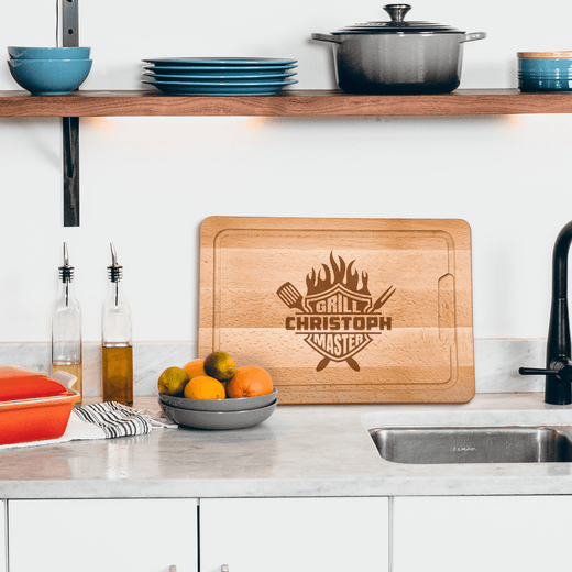 Schneidebrett mit Gravur Grillmeister - personalisierte Geschenke für Papa - Holz - Geschenkfreude