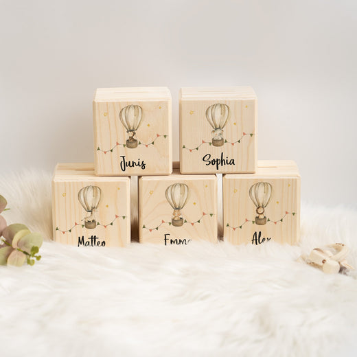 Spardose Kinder personalisiert aus Holz Heißluftballon - Geschenkfreude
