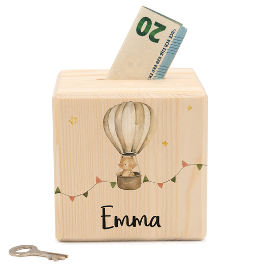 Spardose Kinder personalisiert aus Holz Heißluftballon - Geschenkfreude