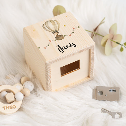 Spardose Kinder personalisiert aus Holz Heißluftballon - Geschenkfreude