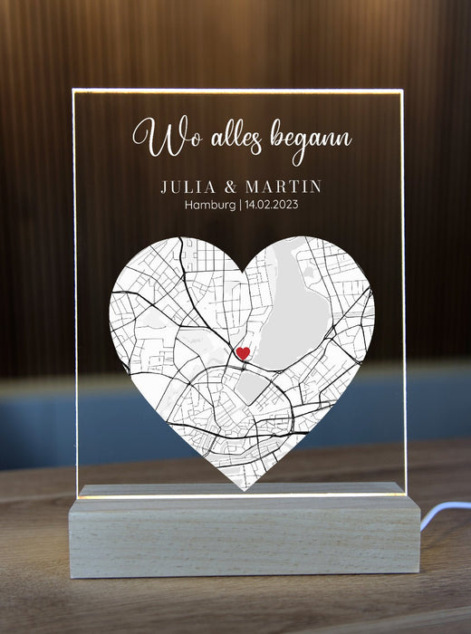 Wo alles Begann Karte - Personalisiertes Acrylglas als Partnergeschenk - Geschenkfreude