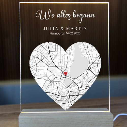 Wo alles Begann Karte - Personalisiertes Acrylglas als Partnergeschenk  - Geschenkfreude