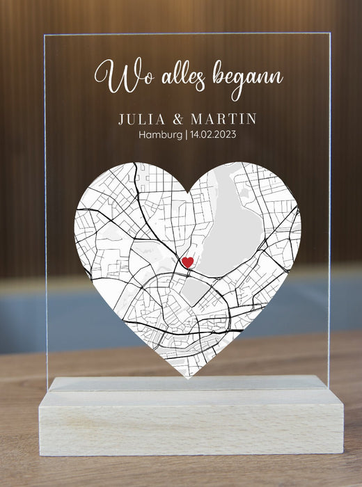 Wo alles Begann Karte - Personalisiertes Acrylglas als Partnergeschenk - Geschenkfreude