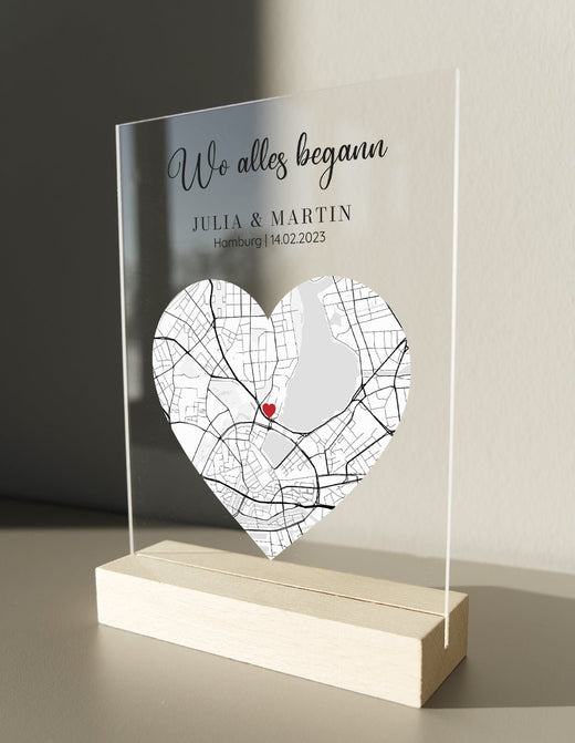 Wo alles Begann Karte - Personalisiertes Acrylglas als Partnergeschenk - Geschenkfreude
