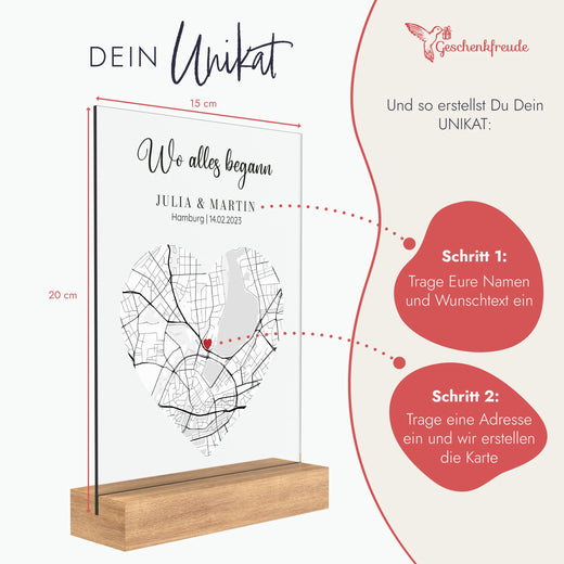 Wo alles Begann Karte - Personalisiertes Acrylglas als Partnergeschenk - Geschenkfreude