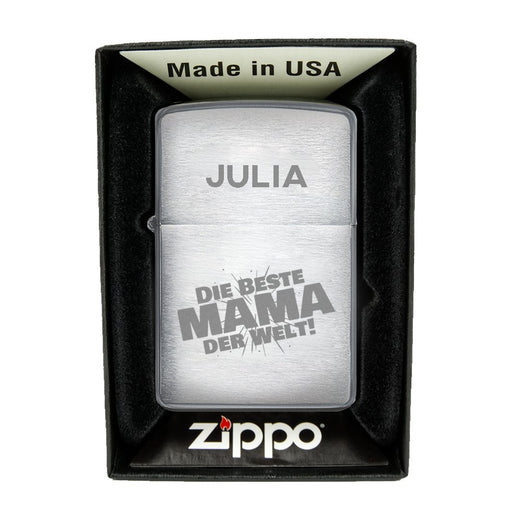 Zippo Feuerzeug mit Gravur | Brushed Steel | Beste Mama - Zippo
