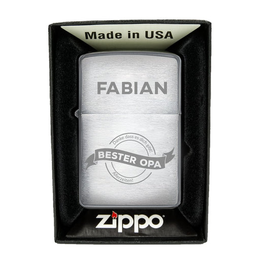 Zippo Feuerzeug mit Gravur | Brushed Steel | Bester Opa - Zippo