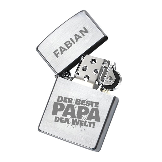 Zippo Feuerzeug mit Gravur | Brushed Steel | Bester Papa - Zippo