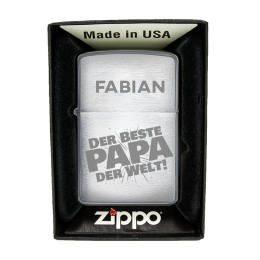 Zippo Feuerzeug mit Gravur | Brushed Steel | Bester Papa - Zippo