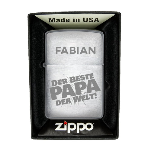 Zippo Feuerzeug mit Gravur | Brushed Steel | Bester Papa - Zippo