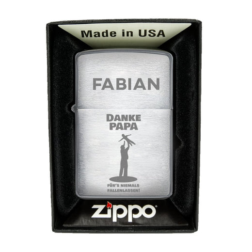 Zippo Feuerzeug mit Gravur | Brushed Steel | Danke Papa - Zippo