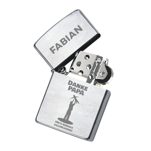 Zippo Feuerzeug mit Gravur | Brushed Steel | Danke Papa - Zippo