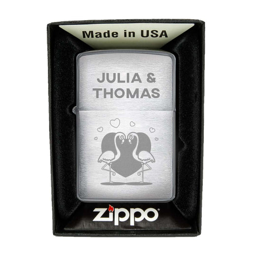 Zippo Feuerzeug mit Gravur | Brushed Steel | Flamingos - Zippo