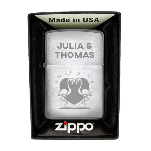 Zippo Feuerzeug mit Gravur | Brushed Steel | Flamingos - Zippo