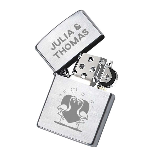 Zippo Feuerzeug mit Gravur | Brushed Steel | Flamingos - Zippo