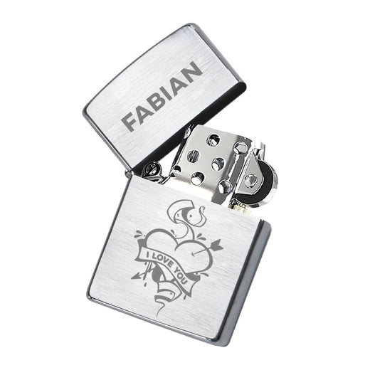 Zippo Feuerzeug mit Gravur | Brushed Steel | Herz Pfeil - Zippo