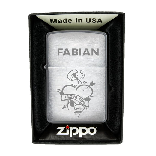 Zippo Feuerzeug mit Gravur | Brushed Steel | Herz Pfeil - Zippo