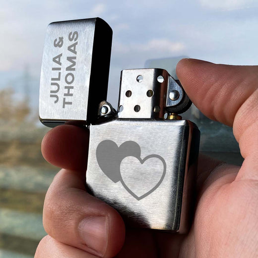 Zippo Feuerzeug mit Gravur | Brushed Steel | Herzen - Zippo