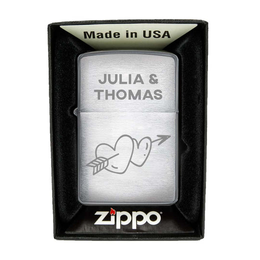 Zippo Feuerzeug mit Gravur | Brushed Steel | Herzen Pfeil - Zippo