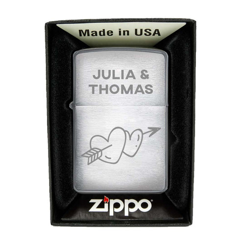Zippo Feuerzeug mit Gravur | Brushed Steel | Herzen Pfeil - Zippo