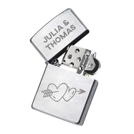 Zippo Feuerzeug mit Gravur | Brushed Steel | Herzen Pfeil - Zippo