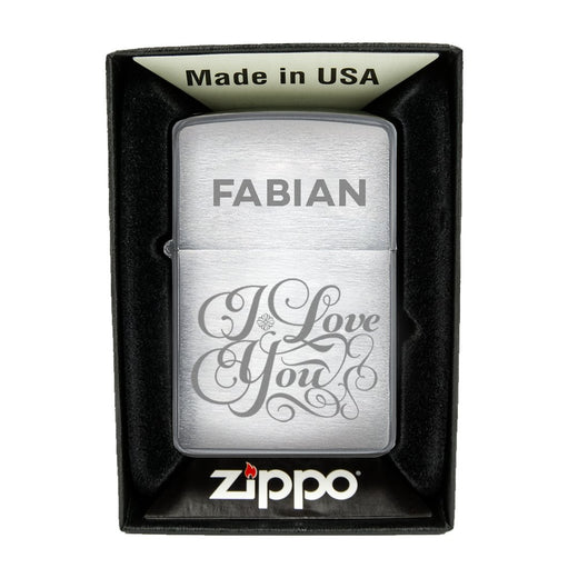 Zippo Feuerzeug mit Gravur | Brushed Steel | I love You - Zippo