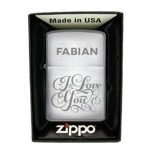 Zippo Feuerzeug mit Gravur | Brushed Steel | I love You - Zippo