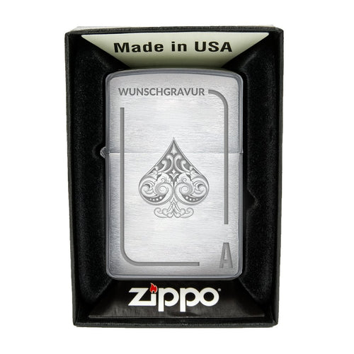 Zippo Feuerzeug mit Gravur | Brushed Steel | Karte - Zippo