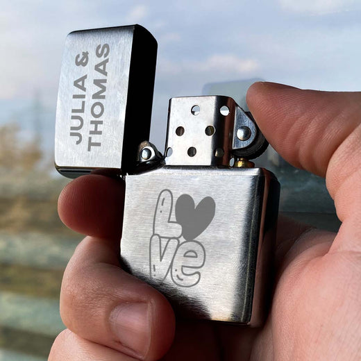 Zippo Feuerzeug mit Gravur | Brushed Steel | Love Herz - Zippo