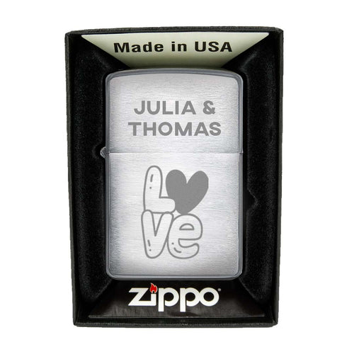 Zippo Feuerzeug mit Gravur | Brushed Steel | Love Herz - Zippo