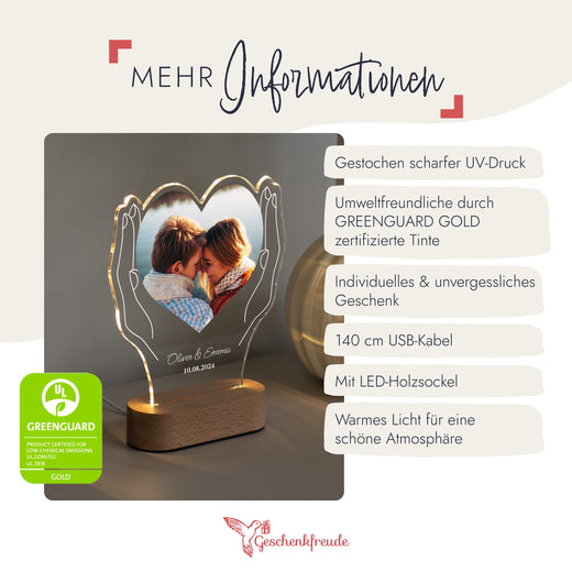 Acrylglas Foto - LED-Fotogeschenk - Paar Hände - Geschenkfreude