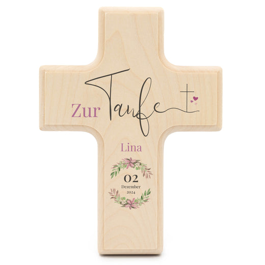 Taufkreuz Personalisiert - Kinderkreuz Taufe Kranz Rosa  - Geschenkfreude