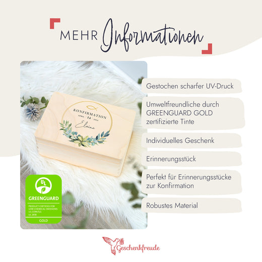 Geschenkbox Konfirmation Erinnerungskiste mit Wunschnamen - Motiv Rund  - Geschenkfreude