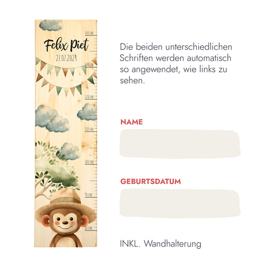Messlatte Kinder Holz Motiv Affe mit Hut  - Geschenkfreude