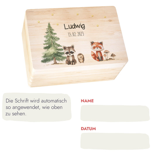 Personalisierte Erinnerungskiste Taufe Motiv Waldtiere  - Geschenkfreude