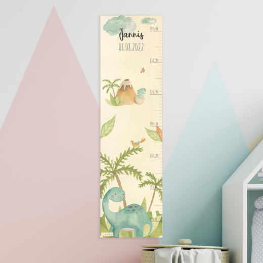 Personalisierte Messlatte Kinder Holz - Motiv Dino - Geschenkfreude