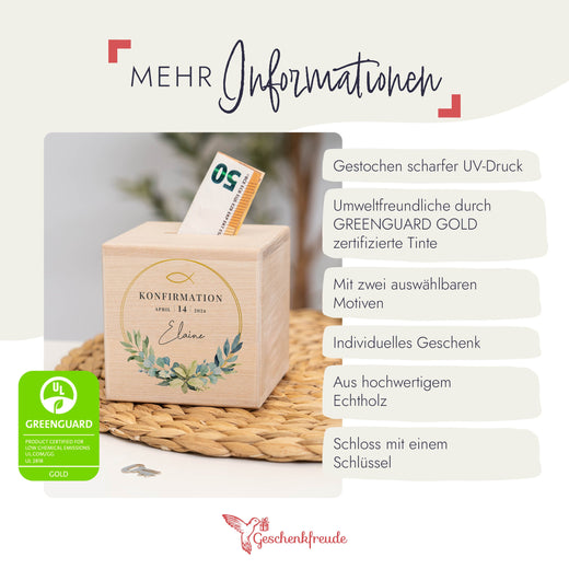 Personalisierte Spardose zur Konfirmation - Motiv Rund  - Geschenkfreude