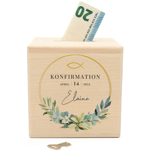 Personalisierte Spardose zur Konfirmation - Motiv Rund  - Geschenkfreude